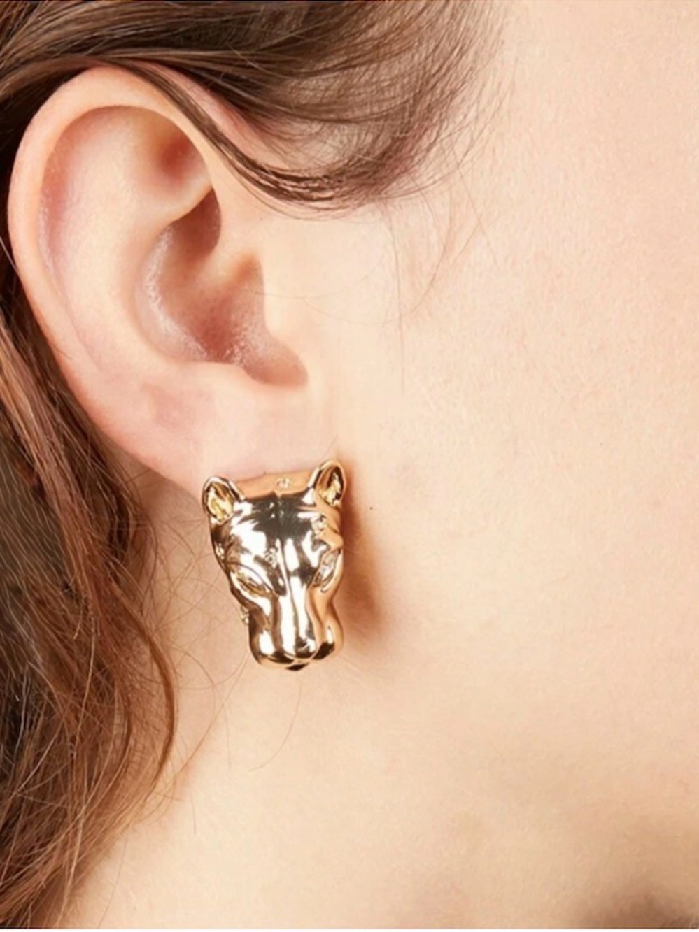 NEW Alexis Bittar Archive Panther Head Leverback Earrings Cat Gold C Z JL21